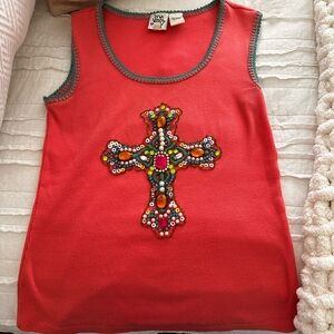 Ivy Jane Pink Tank Top with Ornate Cross Design